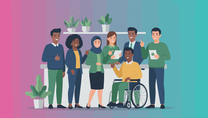 Inclusive and diverse business team smiling together symbolizing collaboration and equality