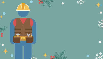 Tradesperson worker icon in winter holiday frame with copy space for Christmas business greetings