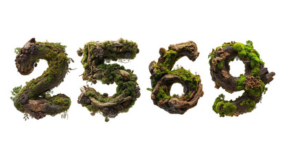 Nature-inspired numeric art display outdoor forest setting digital content vibrant environment close-up view organic creativity