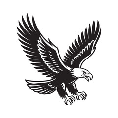 Obraz premium Eagle flying vector illustration with spread wings black silhouette design
