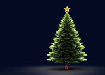 Christmas Tree On A Black Background as a festive symbol of the Holy Trinity or new Holiday as a Holiday night scene to celebrate the Winter Holidays and New Year celebration or Black Friday sale.