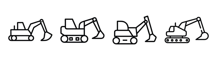Fototapeta premium Set of stylized line drawings of excavators ready for construction projects