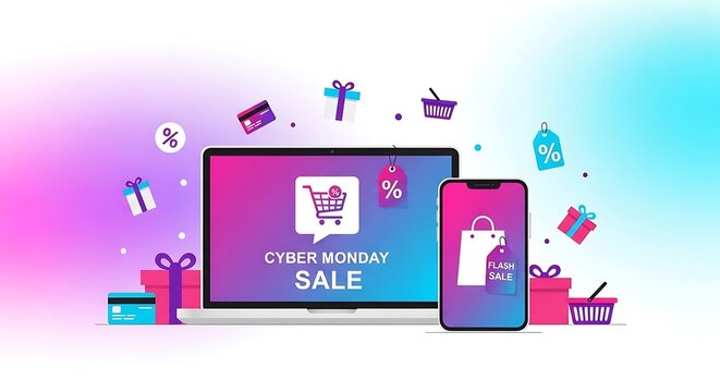 Cyber Monday Sale Promotion on Laptop and Smartphone