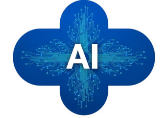 Abstract blue digital circuit board pattern with ai text in the center isolated on transparent background