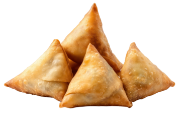 Crispy golden samosas arranged on a transparent background showcasing their delicious shape and texture for culinary inspiration