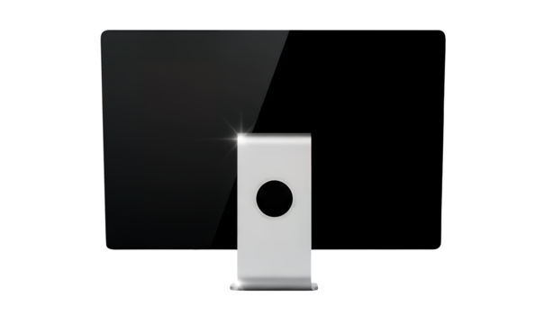 Back view of a computer screen isolated on transparent background