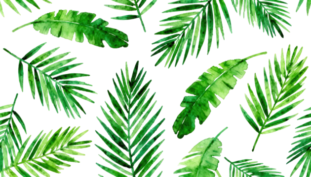 Watercolor Tropical Leaves Pattern - Green Foliage Seamless Background