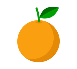 Orange fruit vector illustration, vibrant citrus with green leaf and stem