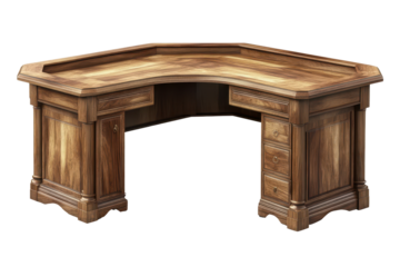Stylish corner desk featuring rich wood grain, perfect for home office or study setup with ample workspace for productivity