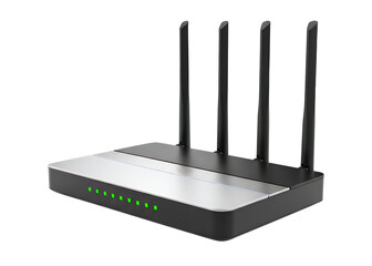 Wireless router with four antennas isolated on transparent background