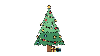 Festive Christmas Tree Illustration with Ornaments and Gifts for Holiday Cheer