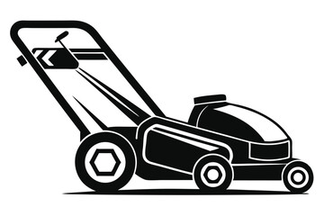 electric lawn mower black and white silhouette on white background