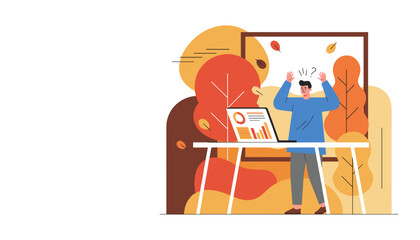 Confused worker stressed by poor business results and complex data analysis