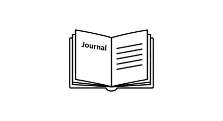 Minimalist open journal icon with text on white background