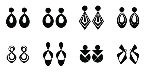 Collection of Eight Pairs of Black Geometric Earrings