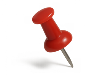 Red push pin, a common office supply, holding onto a concept. Isolated thumbtack for organization and reminders