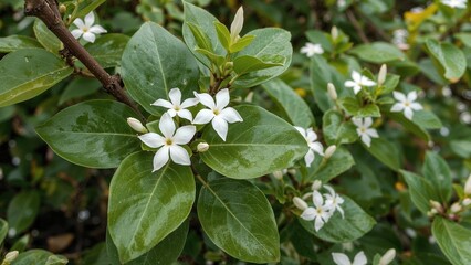 White flowers and green leaves on a plant with the name 3821.