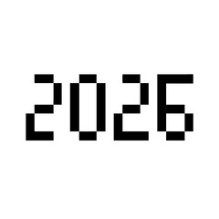 Digital Display of the Year 2026 Represented with Pixelated Black Figures