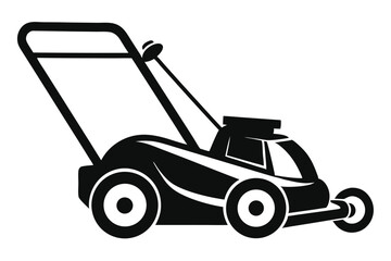electric lawn mower black and white silhouette on white background