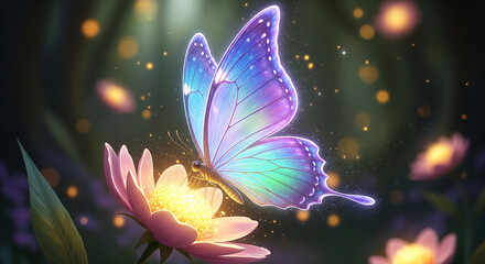 butterfly on flower with bokeh light