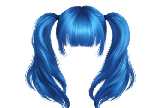 Bright blue long wig with playful pigtails ideal for costumes, parties, or creative fashion statements in vibrant settings