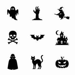 Halloween Spooky Icons Collection Black Silhouettes Vector Graphics Set