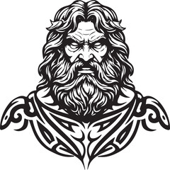 Zeus Tribal Tattoo Artwork Illustration, Iconic Mythological Fig