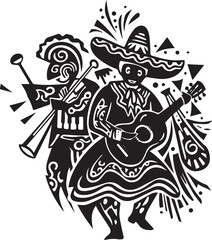 Fototapeta premium Festive Musical Duo: Traditional Mexican Fiesta Art with Guitar