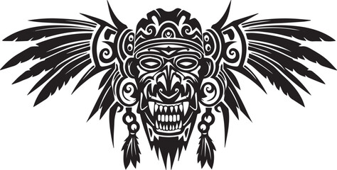 Intricate tribal artwork depicting a ceremonial icon with elabor