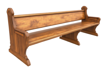 Wooden church pew isolated on a white background showcasing its classic design and craftsmanship for interior decor inspiration