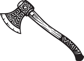Ornamented Throwing Axe Isolated on White Background, stylized b