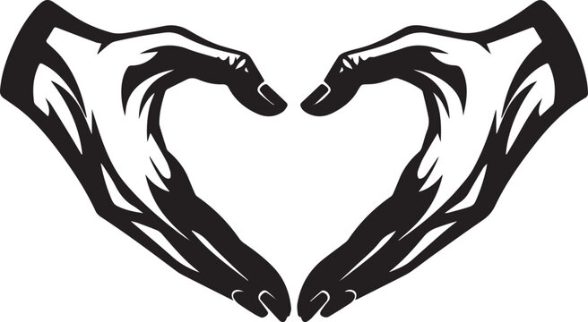 Stylized Heart Silhouette Formed by Interlocking Hands in a Bold