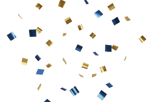 Gold and Blue Square Confetti Falling on White - Powered by Adobe