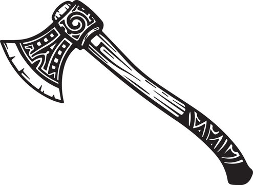 Ornamented Throwing Axe Isolated on White Background, stylized b