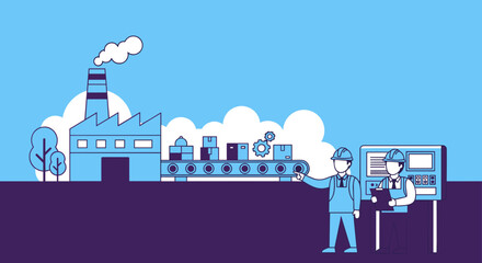Factory production line management Engineers overseeing manufacturing and logistics process
