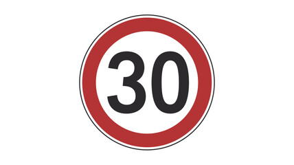 Thirty speed limit sign red and white circle vector illustration for traffic and safety regulations