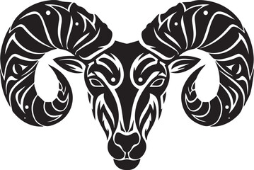 Abstract illustration of stylized ram head in black and white co
