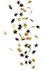 Fototapeta premium Falling Black and Gold Star Confetti on White Background