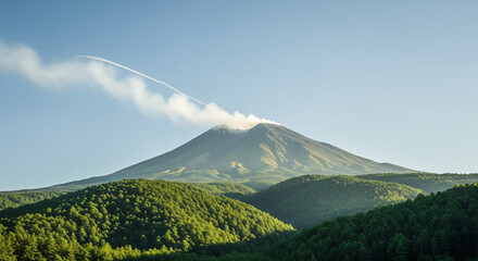 Fototapeta premium mountains with green trees and bright clouds