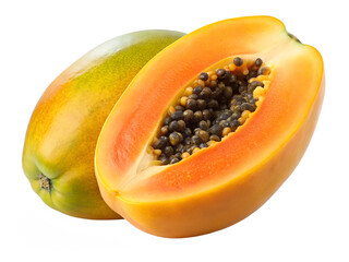 papayas isolated on transparent white background clipping path