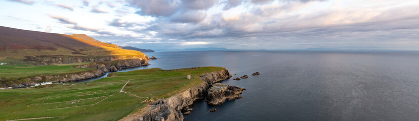 Aerial view of the coast at Malin Beg at the Napoleonic Signal Tower - County Donegal, Ireland