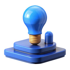 3d blue light bulb concept with square base isolated on transparent background