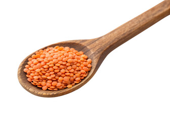 red lentils isolated on transparent white background clipping path