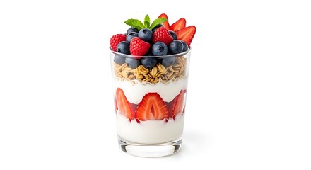Fresh Berry Yogurt Parfait with Granola and Mint