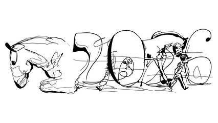 Horse and 2026 Line Art — Year of the Horse Minimalist Drawing