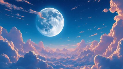 Luminous Full Moon Shining Brightly Above Dreamy Clouds 1. - Powered by Adobe