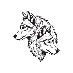Naklejka premium Abstract wolf illustration showing two heads facing each other balanced composition fine line vector ideal for tattoo design and stock graphics.01