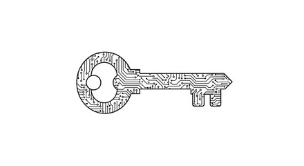 Black circuit board key on white background technology