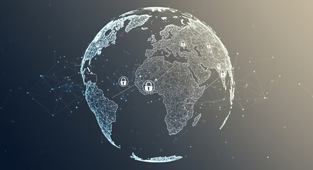 Digital globe with network connections and security locks