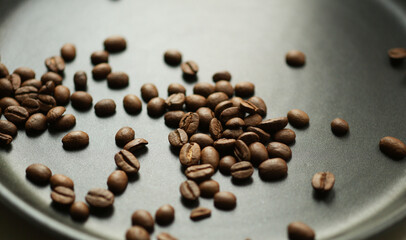 Coffee beans on a frying pan